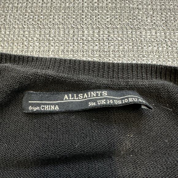 AllSaints Marlier Dress US 10 Black Open Knit Mini Pullover Whimsigoth Grunge - Picture 2 of 9